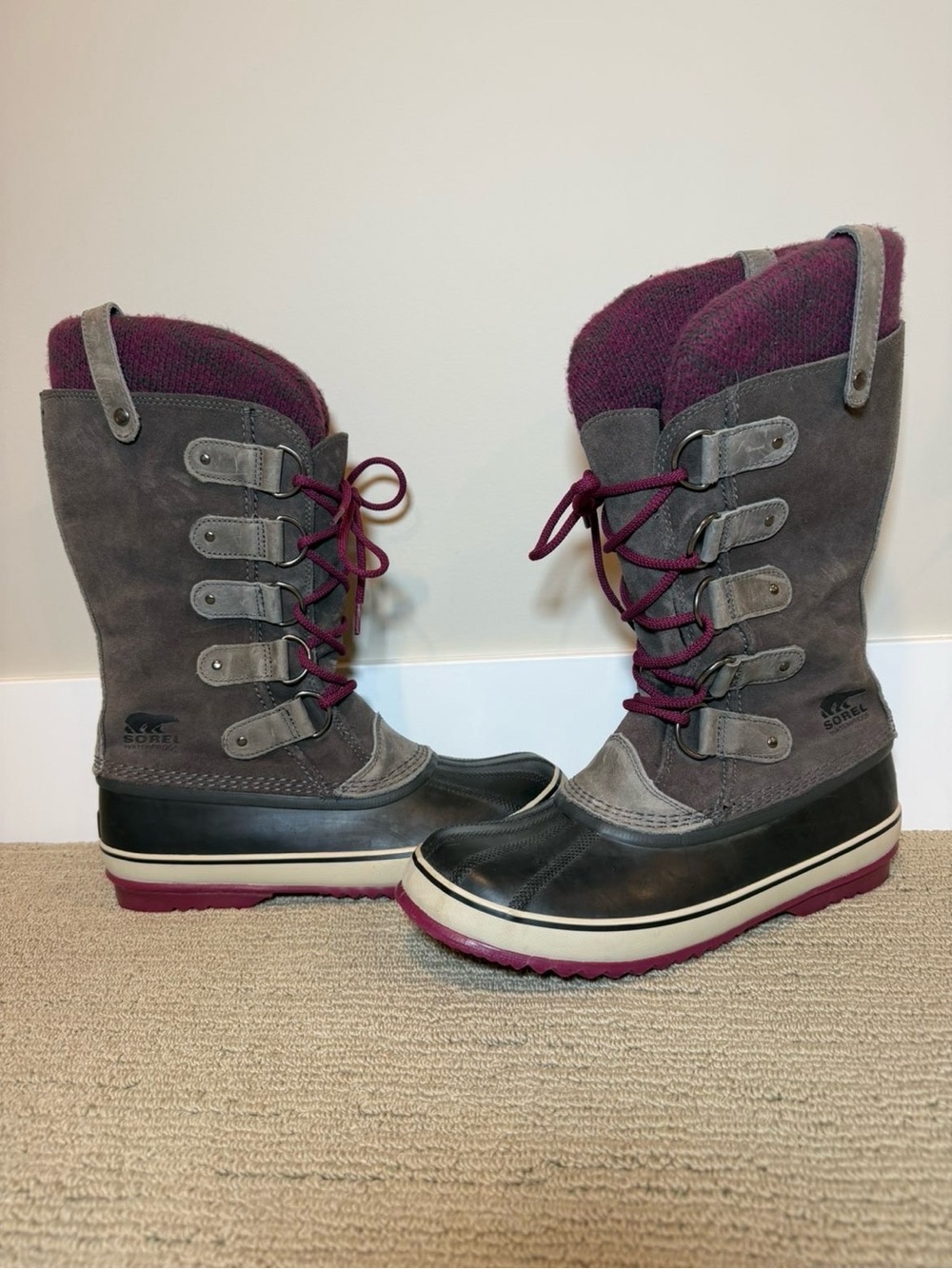 Sorel Women's Gray and Plum Joan of Arctic Insulated Winter Boots